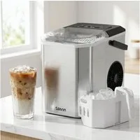 Silonn Eiswürfelmaschine Eiswürfelbereiter kompakt, 2 Eisgrößen, Selbstreinigung, tragbar, 12 kg/Tag, selbstreinigend, ≤ 35 dB