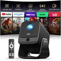 XGODY Beamer 4K Heimkino 1000 ANSI, kompatibel mit Netflix (Autofokus) UHD-Beamer (1000 lm, 15000:1, 3840 x2160(1000 ANSI) px, 150-Zoll-Display beamer mit leinwand, beamer deckenhalterung)