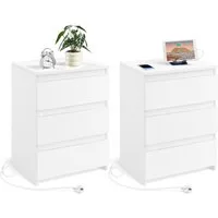 Yaheetech Nachttisch mit Ladestation, 2 USB-Anschlüsse und 2 AC-Steckdosen (2-St), Beistelltisch mit 3 Schubladen, 45,5 × 35,5 × 60,5 cm