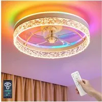 oyajia Deckenventilator 68W Leise Deckenventilator,Kristall Deckenleuchte RGB Farbwechsel 50cm, APP Dimmbar 6 Geschwindigkeiten, Mit Fernbedienung für Schlafzimmer