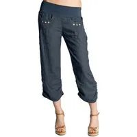 Caspar Leinenhose KHS017 Damen 3/4 Hose aus robustem Leinen mit breitem Stretch Bund - Made in Italy