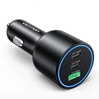 Vention FFP 165W 3-Port USB PD Car Charger Adapter USB-A+2USB-C PD3.0 QC3.0 AFC FCP SCP PPS Apple2.4A Fast Charging with