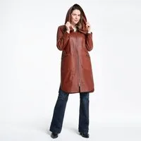 Mouflon Lederjacke Alina Echtleder-Mantel in moderner Long-Optik mit Kapuze.