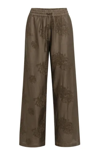 Yaya - Weite Hose mit Broderie braun - Gr. - 34