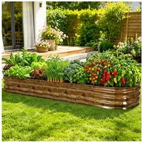 BlingBin Hochbeet Pflanzenbeet aus Metall Ovales Gartenbeet zum Selber Bauen (1er Set, 1 St., 240 × 60 × 30 cm (7,87 × 1,97 × 0,98 ft), Pflanzkasten-Set für den Außenbereich Pflanzbeet für Blumen & Gemüse