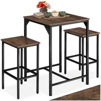 tectake Stehtisch Barset (1-St., 3 tlg), 3er-Set aus Bartisch und zwei Barhockern im trendigen Industrial-Look