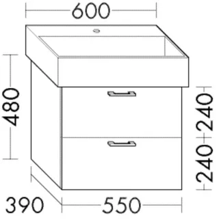 Burgbad Waschtischunterschrank Sys30 PG2 Echo 480x550x390 Weiß Hochglanz, WWMM055461 WWMM055461