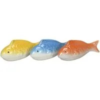 finehomegarden Teichfigur Schwimmfisch Porzellan 3 Farben sort. (Gelb, Blau, Orange) 11x3xH5cm, (Set, 3-St., 3 tlg), Dekorative Schwimmfigur für Teich, Wasserschale & Gartendeko
