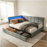 Gdood Polsterbett Daybett Jugendbett Tagesbett (1-tlg., 2 Schubladen, Geeignet für Jungen und Mädchen), Mit LED-Beleuchtung, Ladefunktion, Leinen, 140x200 cm