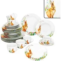 MamboCat Kombiservice 30tlg Kombiservice Osterfreude Tasse Untertasse Teller Hase, Porzellan