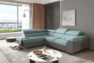 Ecksofa Sofa JADE Stoff Sawana Dunkelgrau-Meeresgrün mit Schlaffunktion Ottom...