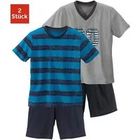 AUTHENTIC LE JOGGER Pyjama (4 tlg., 2 Stück) mit lässigem Druck und gedruckten Streifen