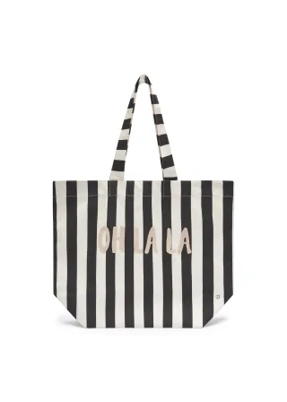 Shopper aus robustem Canvas mit Streifenmuster und Schriftzug schwarz - Gr. - ONE SIZE