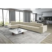 thematys Ecksofa ASTON MAXI 405 x 203cm mit Schlaffunktion & Bettkasten –, L-Sofa mit 5 verstellbaren Kopfstützen, Samt (Monolith), Cord (Poso) - L-Form, XL-Wohnlandschaft, 405 cm breit