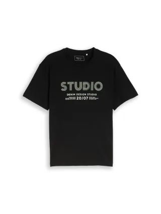 Denim Tom Tailor - Relaxed Fit T-Shirt mit Print black - Gr. - S