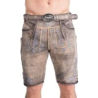 MarJo Trachtenlederhose Lederhose Herren kurz - GREDING - steingrau/denim