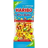 HARIBO Süßigkeit, Haribo Pico Balla Fruchtgummi mit doppelseitiger Konfektfüllung 65g