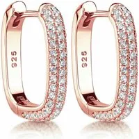 Materia Paar Creolen Klapp-Creolen Rosegold mit Zirkonia eckig SO-482, 925 Sterling Silber, rosevergoldet