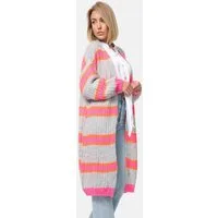 Rayshyne Longstrickjacke langer Cardigan mit Blockstreifen für Damen (Gestreift Bunte Kuschelige Damen Strickjacke Cardigan PM02)