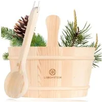 Liebenstein Aufgusskübel Sauna Eimer mit Kelle, 4,00 l, (1St., handgefertigt aus finnischem Kiefernholz – dein Sauna Zubehör Set), bestehend aus Saunaeimer, Saunakelle und Schutzeinsatz