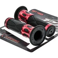 PROGRIP Fahrradlenkergriff Motorrad Lenkergriffe 728 Rot Schwarz Alu Gummi 22mm 25mm (Paar), für Motorrad, Roller, Scooter, Quad, Cross