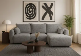Ecksofa mit Schlaffunktion RUDEN Sofa in Stoff Bello Graphit Ottomane Rechts
