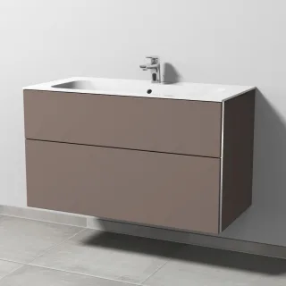 Sanipa 3way Keramik-Set Finion Keramik-Waschtisch und Unterbau mit 2 Auszügen, Taupe-Matt BP4011T