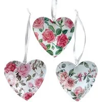 Logbuch-Verlag Dekofigur Metall-Herzen 3er-Set Rosenmotiv in Geschenkbox – je ca. 6,5 x 7 cm –
