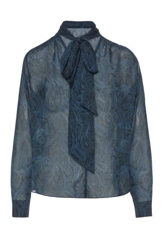 bsb - Schluppenbluse mit Muster blau - Gr. - S