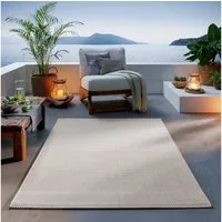 TaCa Home Teppich Outdoor & Indoor Teppich, rechteckig, Höhe: 7 mm, Terrasse Balkon Garten Wohnzimmer Bad Küche, Creme - 120 x 160 cm