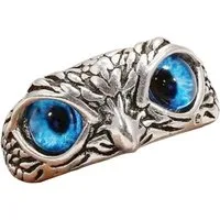 KARMA Fingerring Damenring Eule Silber Blau Acryl (modern, Damen Geschenk Frauen Eulenring), verstellbarer Ring Damenschmuck