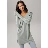 Laura Scott Strickpullover mit spitzenbesetztem V-Ausschnitt