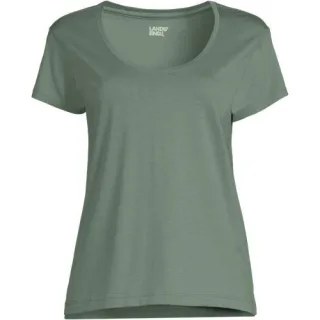 Supima® Shirt mit Ballettausschnitt und kurzen Ärmeln für Damen, Damen, size: regular, Grün, Baumwolle, by Lands' End