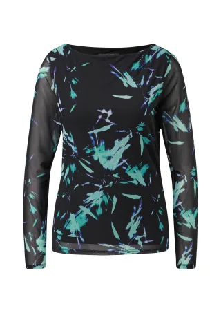 comma - T-Shirt schwarz|türkis - Gr. - 40