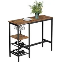 VASAGLE Bartisch Stehtisch, Küchentisch, für Wohnzimmer, Küche, vintagebraun-schwarz, 110 x 40 x 90 cm, mit Halterungen für Weingläser und Flaschen