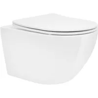 LuxeBath Tiefspül-WC Spülrandloses Wand Hänge WC aus Keramik, mit WC-Sitz Absenkautomatik, Toilette ohne Spülrand Weiß, Tornadospülung, Softclose-Klodeckel