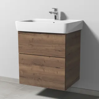 Sanipa 3way Waschtischunterbau zu Geberit Renova Plan Waschtisch mit 2 Auszügen, Eiche-Tabak SM87550