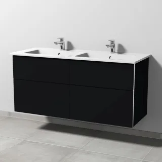 Sanipa 3way Keramik-Set Venticello Keramik-Doppelwaschtisch und Unterbau mit 4 Auszügen, Schwarz-Mat BS32808