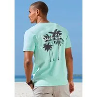 Beachtime T-Shirt, sommerliches Shirt mit modischem Palmen Print Regular-Fit, mit kleinem Print vorn und großem Print hinten