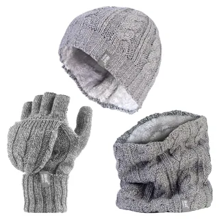 Heat Holders - Womens Thermal Winter Fleece Mütze, Halswärmer und Converter Handschuhe Set - Hellgrau