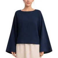 WENOR Schlupfbluse Damen Musselin Einheitsgröße – Oversize Sommerbluse 36-40 weite Fledermausärmel, luftig & locker – Baumwoll-Layering Sommerbluse