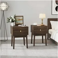 Wildhome Nachttisch Eichenfarbene Kopfschränke, 2er-Set – aus Holzplatten (2-St), 40x40x55 cm, mit Metallgriffen, ideal für Schlafzimmer-Aufbewahrung