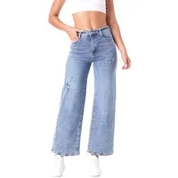 Ital-Design Weite Jeans Damen Wide-Leg Jeans High Waist Casual Look (91767259) Destroyed-Look Stretch High Waist Jeans in Blau