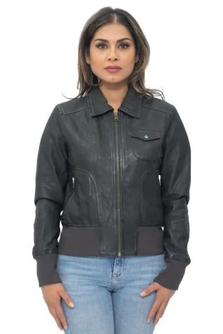 Damen Leder MA-1 Varsity Jacke-Ann Arbor