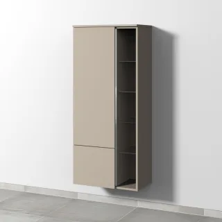 Sanipa 3way Stauraumschrank mit 1 Tür, 1 Auszug und offenen Fächern, Sandgrau-Matt BS18267