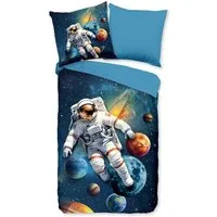 PURE luxury collection Kinderbettwäsche Saros, Microfaser, 2 teilig, Mikrofaser, 135x200, 2 Teilig, Wendeoptik, Kind, Weltall, Astronaut
