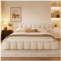 Simurq Polsterbett Bubble Bett 140x200 cm Doppelbett Jugendbett Flachbett Mit Lattenrost (Ohne Matratze), mit gepolstertem Kopfteil, wahlweise in 2 GröBen und 2 Farben