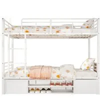 Merax Etagenbett, mit Stauraum und Leiter, Hochbett, Kinderbett, Eisenrahmen, Metallbett