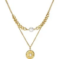 Firetti Kette mit Anhänger Schmuck Geschenk Edelstahl Halsschmuck Halskette Layer doppelreihig, mit Perle (synth)
