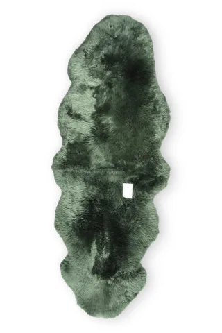 Echter Schaffell-Teppich in Thymiangrün, doppelt, natürlich, flauschig, seidig weich, echte Wolle